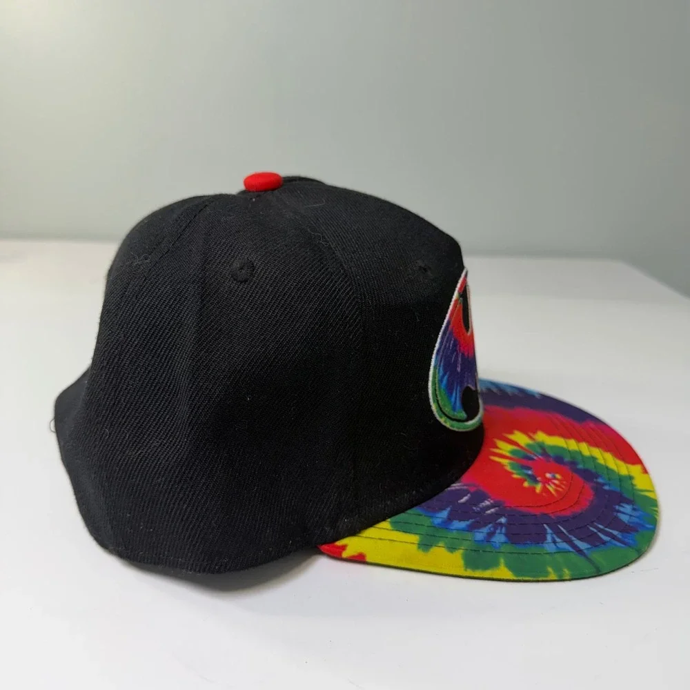 DC Comics Batman Snapback Hat Black Tie Dye Flat Brim Adjustable Cap Retro‎ Logo